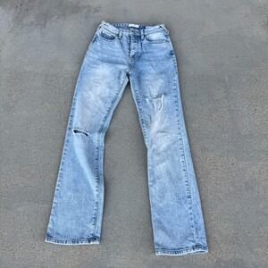 Cleo + Wolf Jeans Women 25 Blue Ankle High Rise Straight Button Fly Stretch